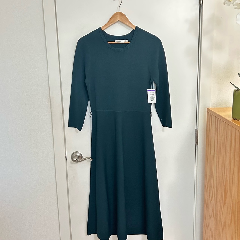 NWT Elia J Fit&Fare Midi Spruce Green 3/4 Sleeve Sweater Dress Sz: L (10-12)